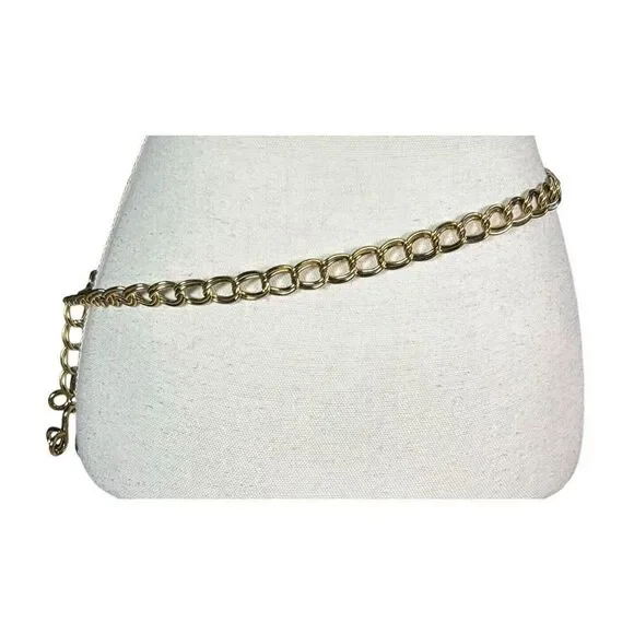 Chain Link Waist Belly Belt Size Small Gold Tone Unbranded Statement Adjustable - Picture 2 of 7
